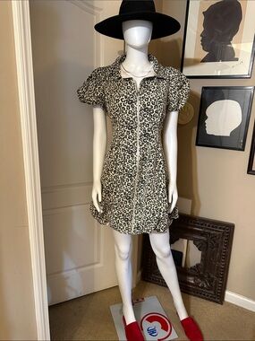 Leopard Print Zip-Front Mini Dress in Beige and Black by GEEGEE